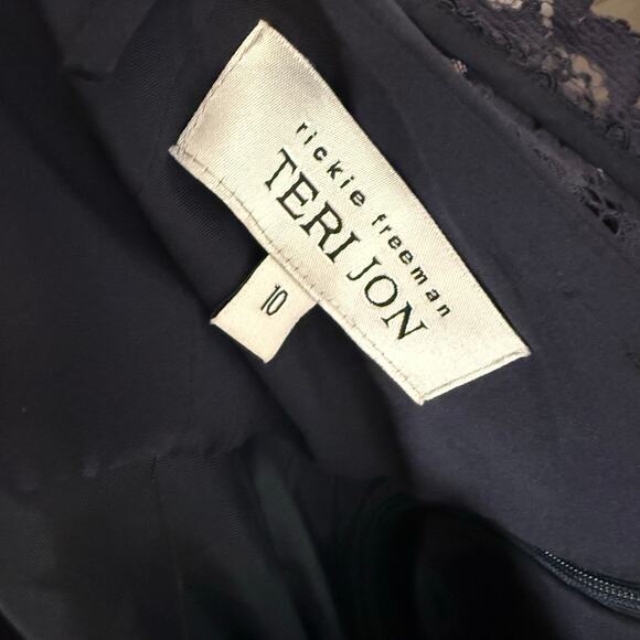 Rickie Freeman Teri Jon Navy Blue Lace Empire Waist Chiffon Formal Gown 10 - Picture 12 of 13